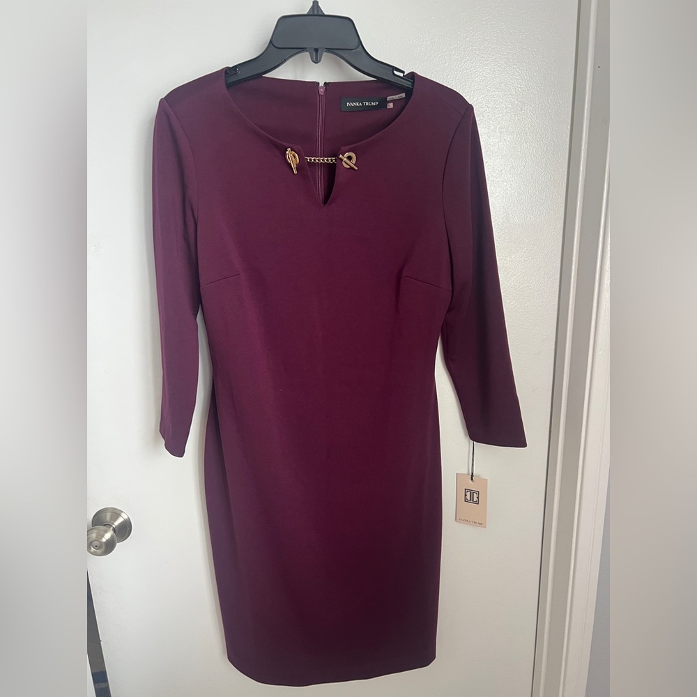 Tahari ASL Burgundy Dress with Gold Detail